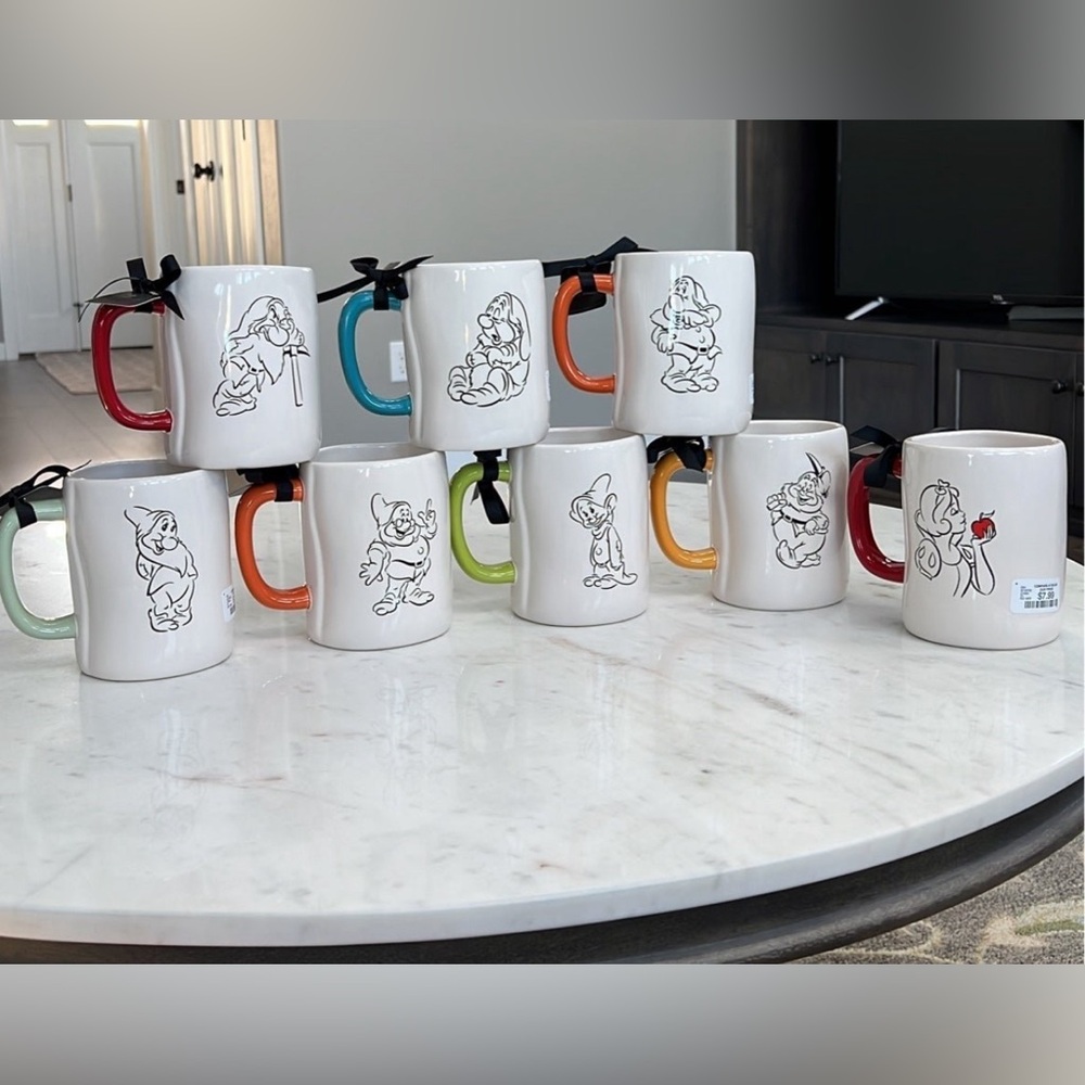 RAE DUNN SNOW WHITE AND 7 DWARFS COMPLETE MUG COLLECTION